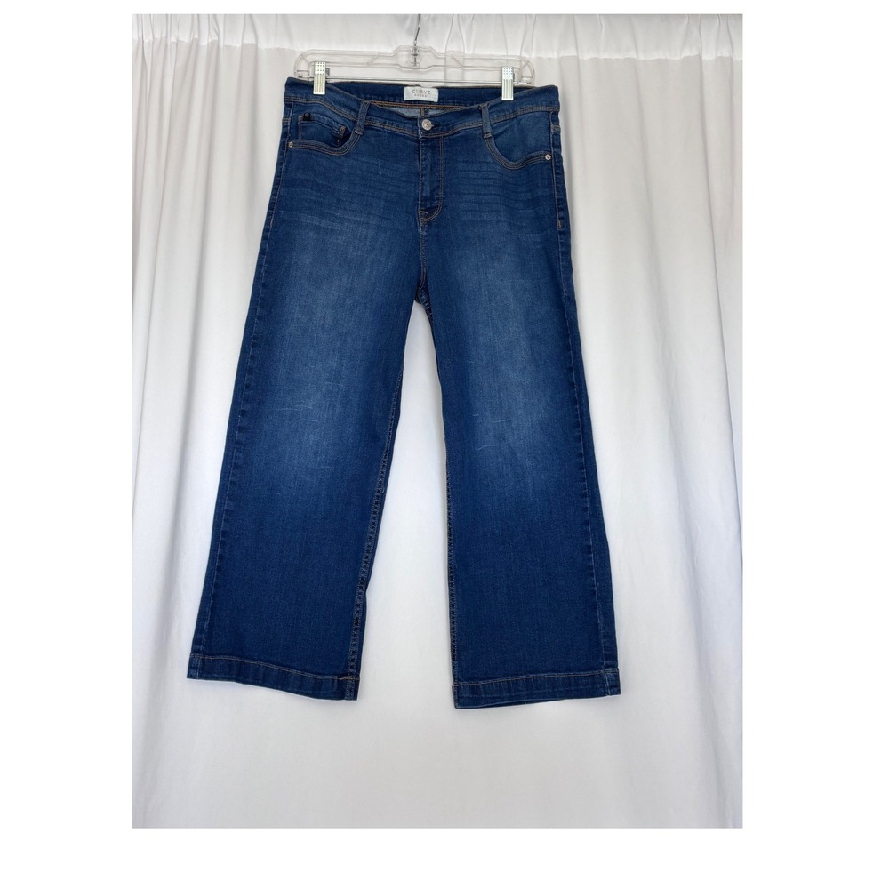 Curve Appeal Wide Leg Cropped Jeans Women 12 Medium Wash High Rise Stretch Denim